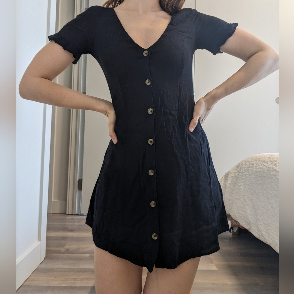 H&M black button up mini dress